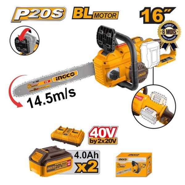 INGCO Cordless Chain Saw - CGSLI401682 - 16" - 40V (20V + 20V) - (+2 BATTERIES) - 6-month Warranty