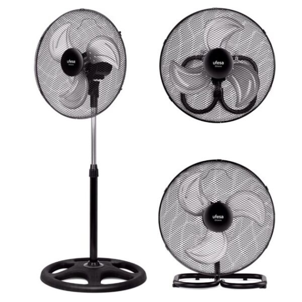 Ventilateur Ottawa 3 en 1 (Sur pied, Mural et de table) - UFESA - UF84105334 - 70W - Diamètre 45 cm - Noir - 6 mois