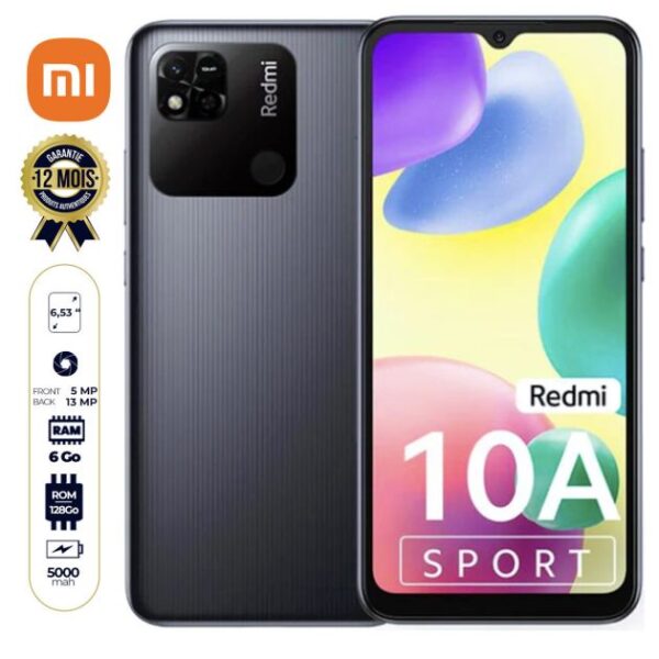 Xiaomi Redmi 10A Sport - 128Go/6Go+2Go RAM - 6.53'' - 13MP/5MP - 5000mAh - 12 mois